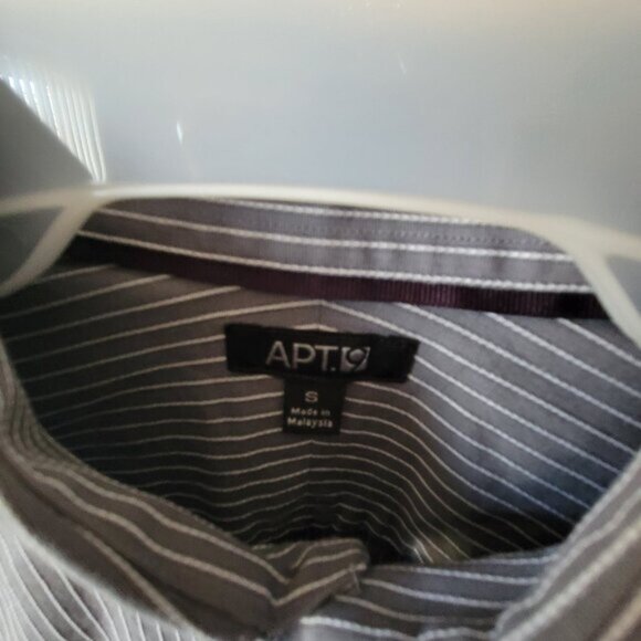 Apt. 9 Small Men's Dress Shirt Gray White Striped Button Down collar long sleeve - Picture 7 of 8